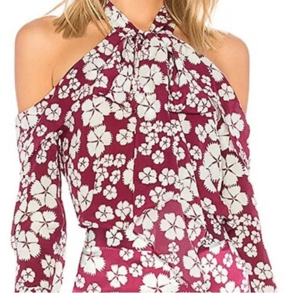 Alexis Paloma Silk Tie Neck Cold Shoulder Blouse Floral size medium - Picture 12 of 16